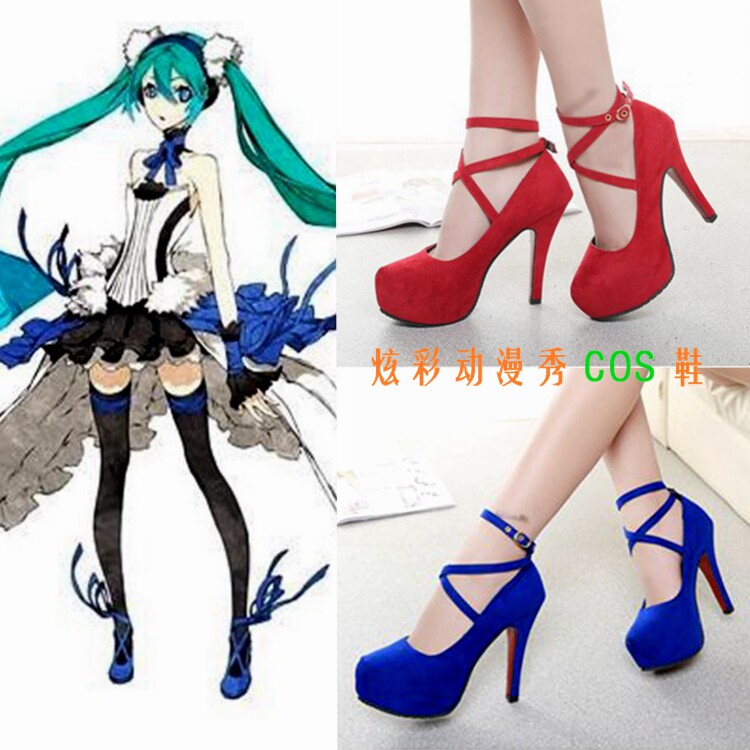 ◆vocaloid/V家 初音未来 第七龙神cosplay红蓝色高跟鞋初音miku