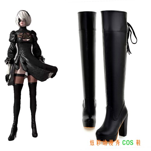 尼尔机械纪元尤尔哈女主角二号2B小姐姐cosplay鞋大码过膝高筒靴