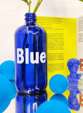 【蓝色时间】Blue克莱因玻璃花瓶客厅桌面装饰摆件创意艺术仿真花