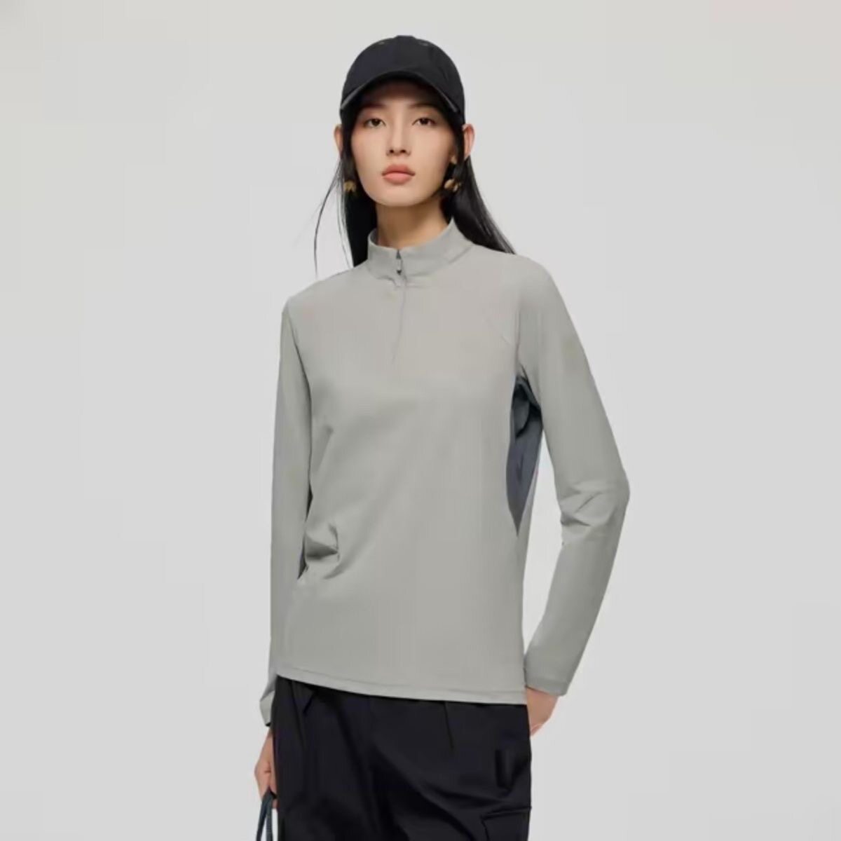 安踏正品 国家地理长袖t恤女新款户外半拉链运动上衣162446404图片