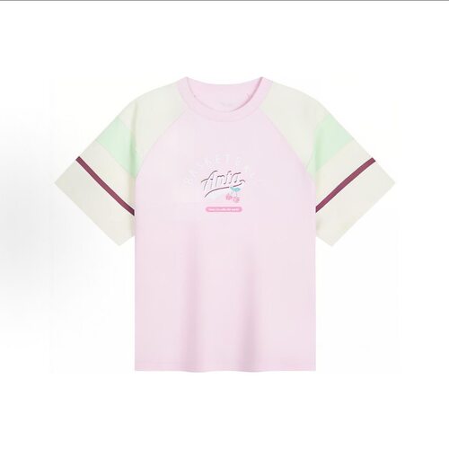 安踏儿童 女款夏季户外出行T恤拼接字母印花圆领短袖 362421102