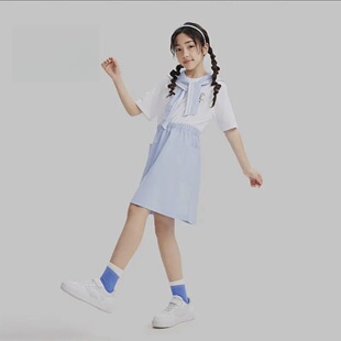 安踏童装 女童学院风小飞象纯棉透气卡通动漫凉爽连衣裙362428302