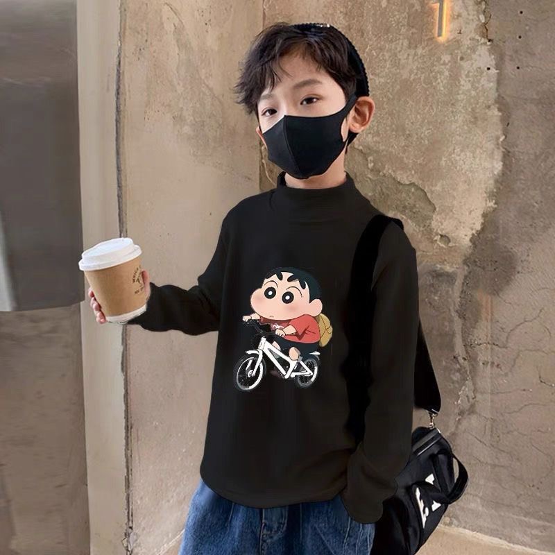 双面德绒儿童t恤秋冬男女童半高领加绒加厚打底衫中大童保暖衣21