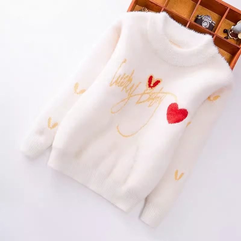 儿童洋气打底衫保暖加厚圆领套头3-15岁秋冬7女孩8毛衣潮毛衣女童