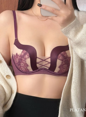 梧桐本色2025新款文胸性感蕾丝交叉美背小胸中厚聚拢内衣WN65208