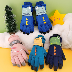 12岁儿童可爱卡通手套加绒加厚男童女童滑雪中大童玩雪分指保暖