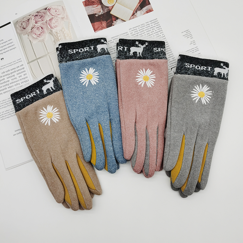 山楂树女士加绒加厚韩版五指手套