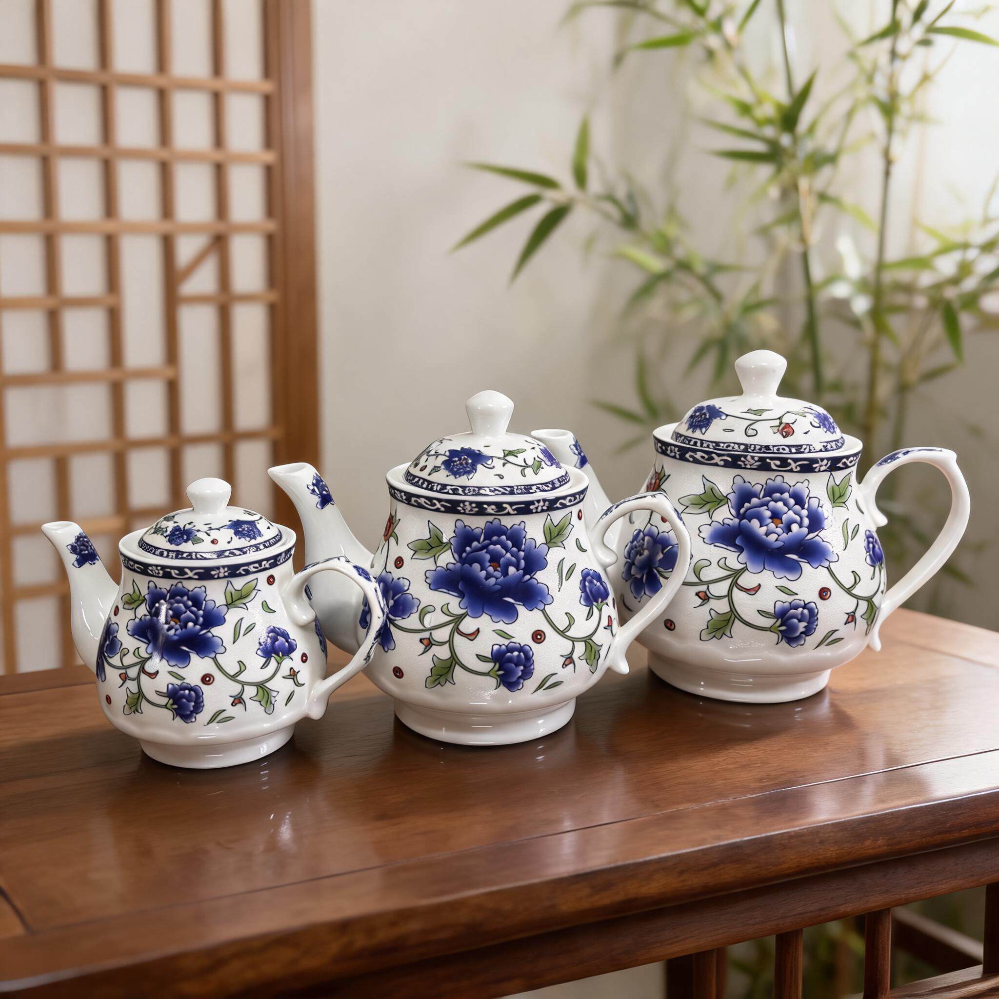 家用酒店陶瓷茶壶大小容量泡茶壶过滤青花复古水壶耐热瓷茶壶中式