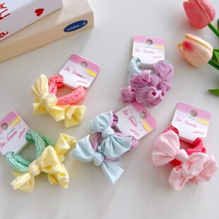 MINIBABY儿童发饰 马卡龙蝴蝶结毛巾圈手工打结高弹力不伤发皮筋