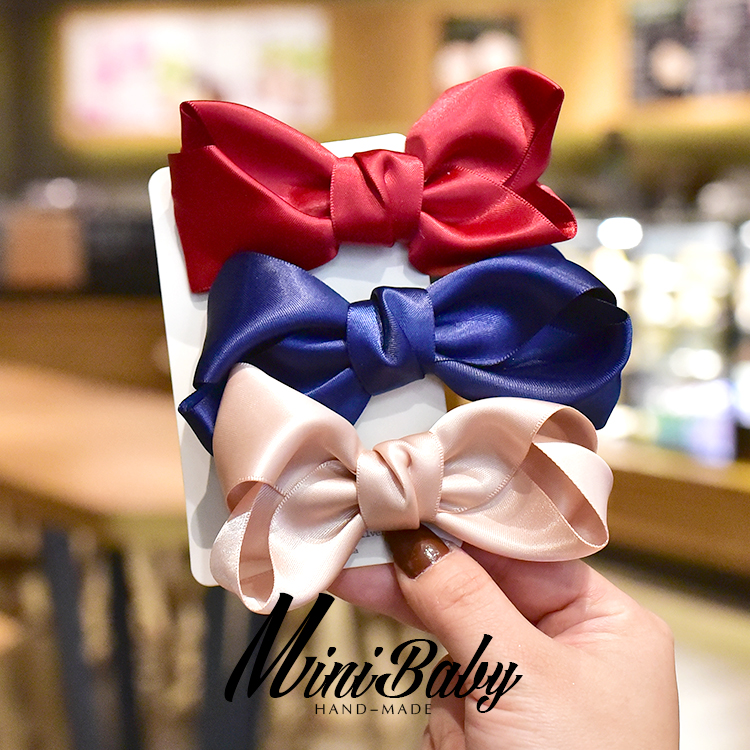 MINIBABY兒童發飾 兒童絲綢蝴蝶結質感發夾全包布蝴蝶結緞帶發卡