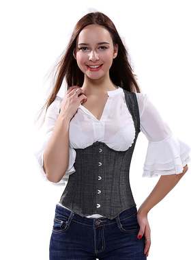 包邮灰色涤棉束身马甲收腰显瘦宫廷塑身衣托胸聚拢牛仔骨衣