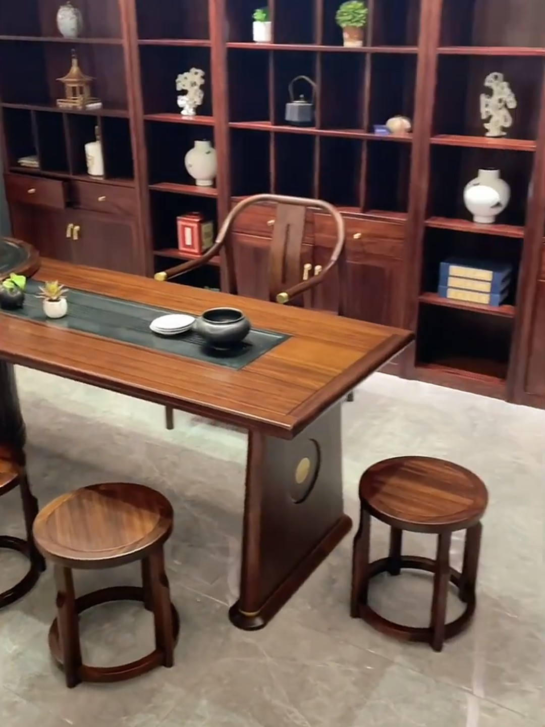 新中式乌金木茶桌椅组合简约禅意功夫泡茶台茶室家用实木喝茶桌子