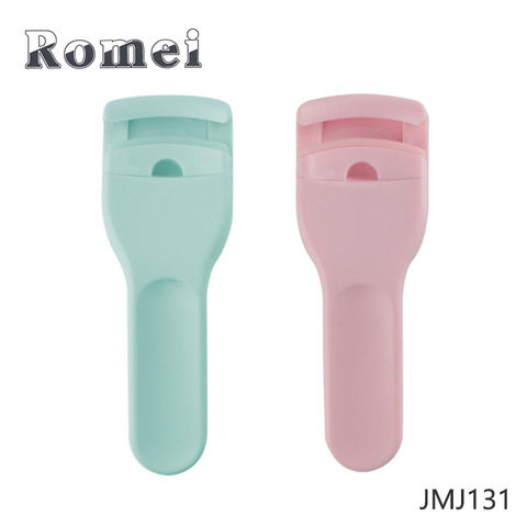 罗美绿色塑料睫毛夹三段式卷翘粉色Romei长手柄