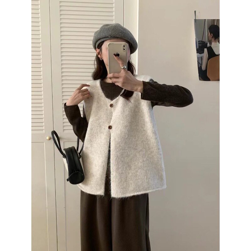 韩系简约百搭软糯慵懒风毛衣马甲女2026秋冬新款宽松叠穿针织背心