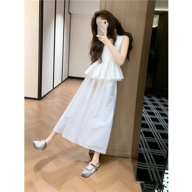 杰雅服饰白色无袖衬衫半身裙套装女时尚休闲轻熟分巨好看洋气套装