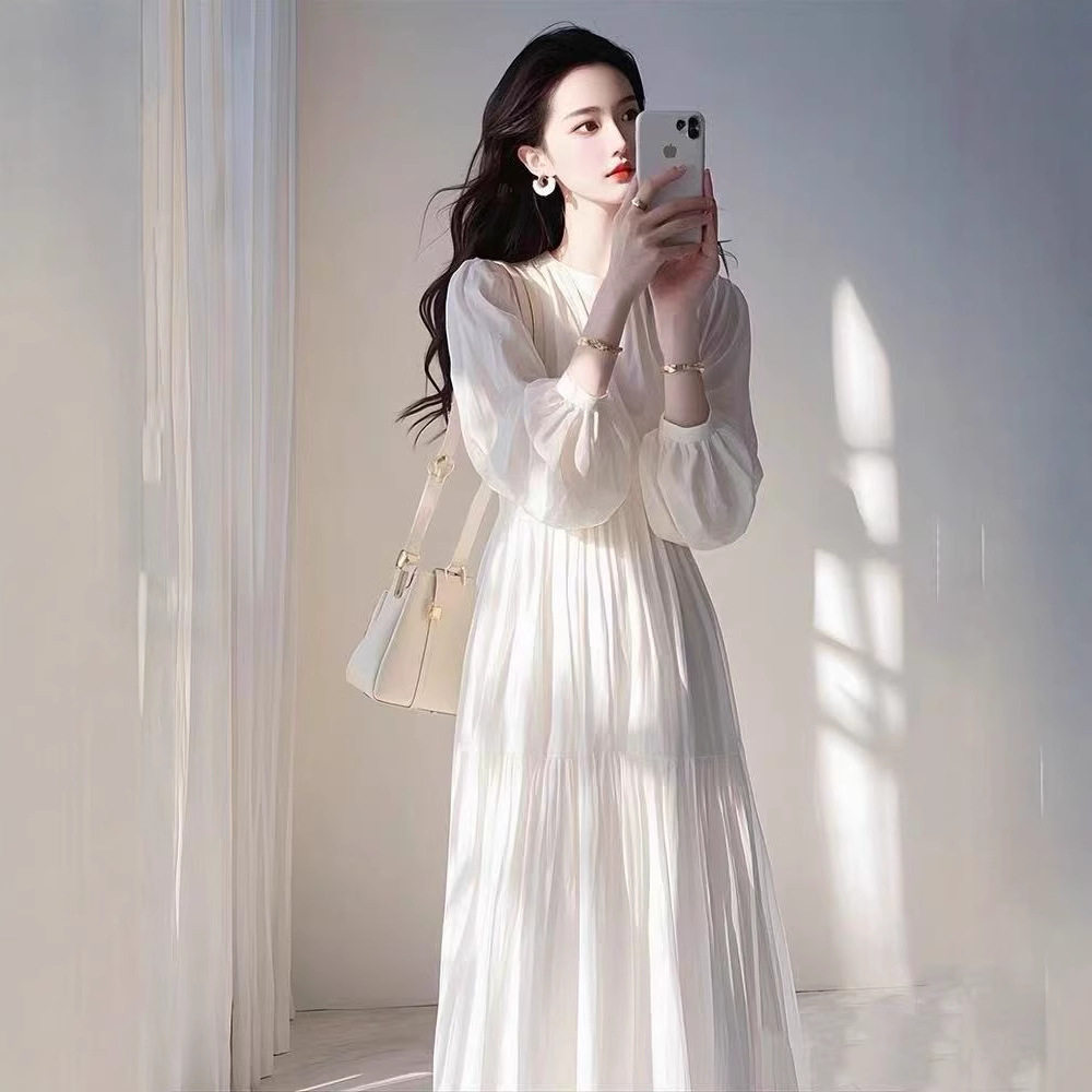 2025早春新款小个子法式气质宽松长裙超好看白色长袖衬衫连衣裙女