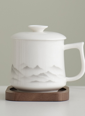 马克杯陶瓷杯子羊脂玉瓷办公室水杯男女家用轻奢高级感茶杯伴手礼