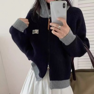 外套851 韩系立领撞色拉链加厚针织开衫 小四粉丝专享