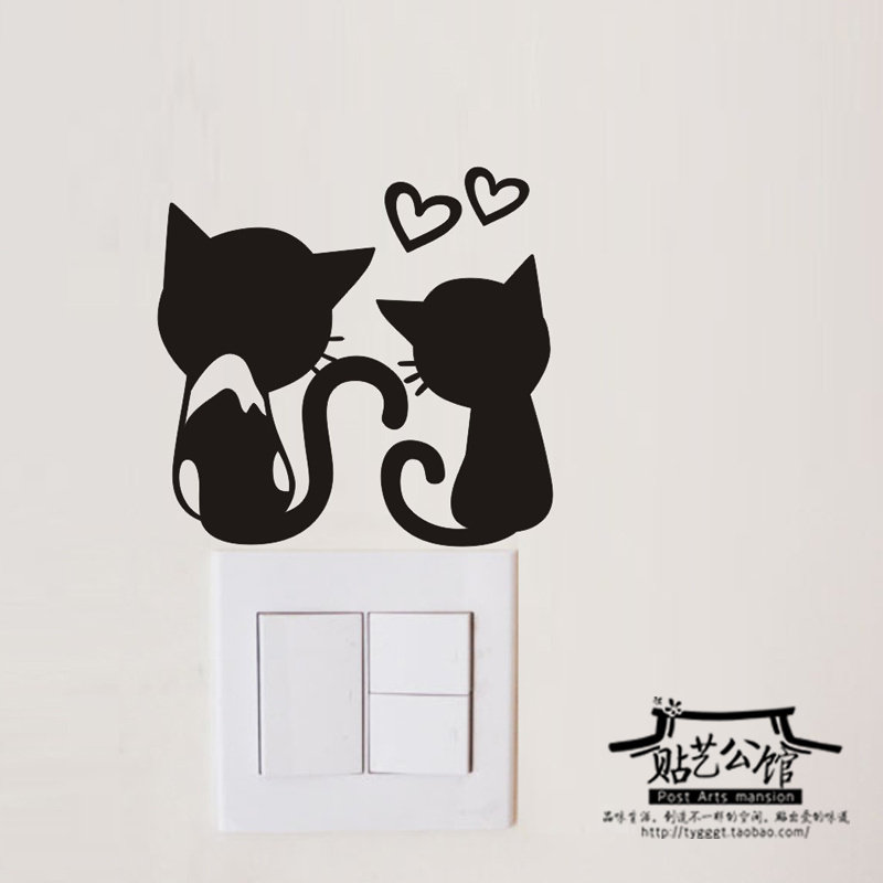 开关面板边角装饰diy墙贴动物贴可爱小猫图案q-081 情侣猫咪