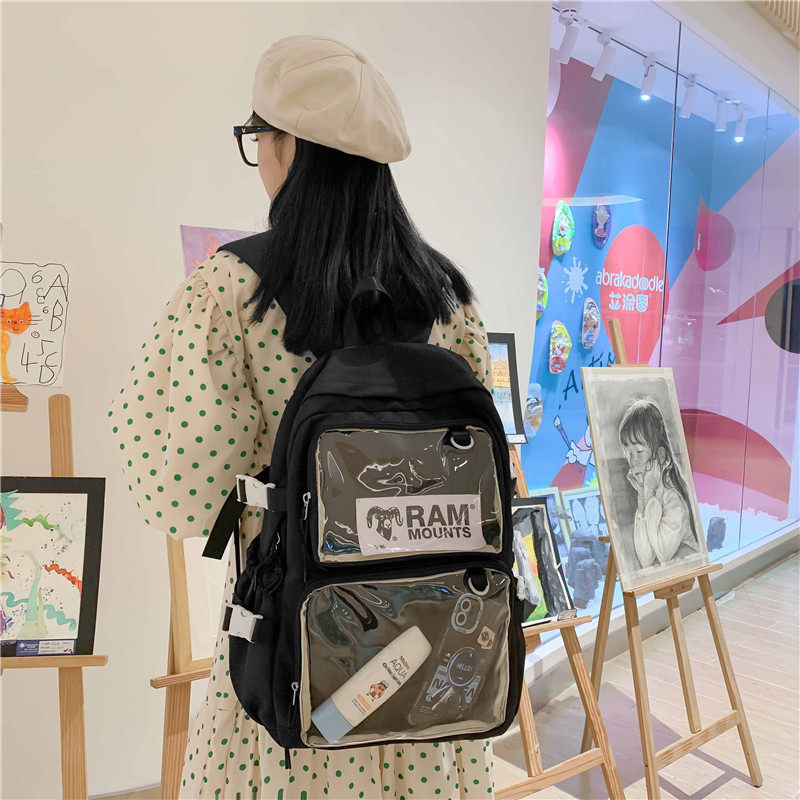 新款透明双肩包轻便简约中学生背包韩版休闲大容量日系ins小清新