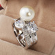 水晶珍珠戒指女韩国时尚 仿珍珠水钻食指指环时尚 潮人优雅配饰戒子
