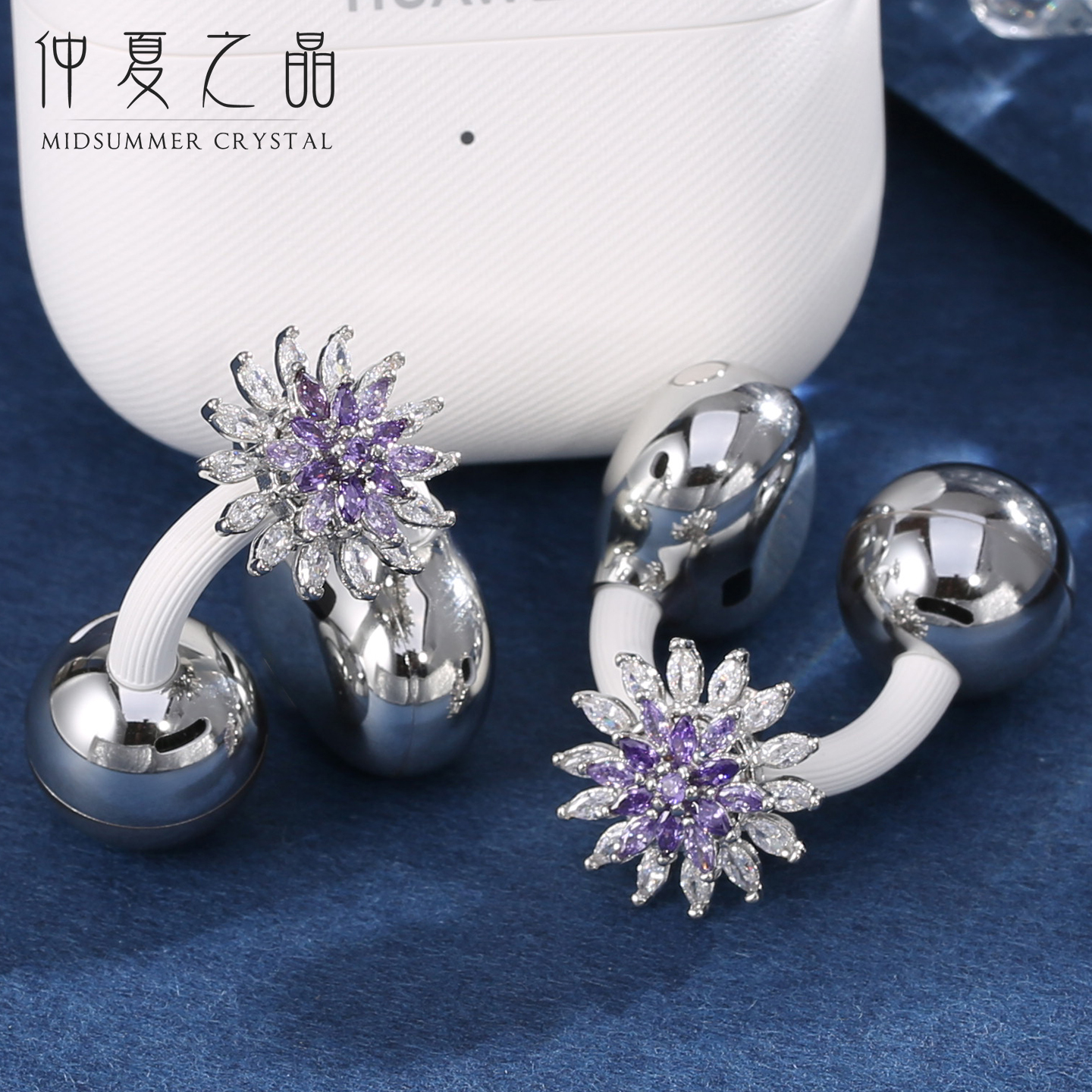 仲夏之晶雪花旋转耳夹式耳机钻扣