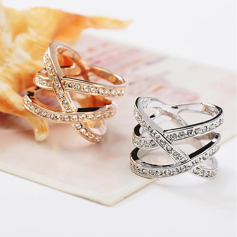 仲夏之晶交叉镂空夸张食指戒指女