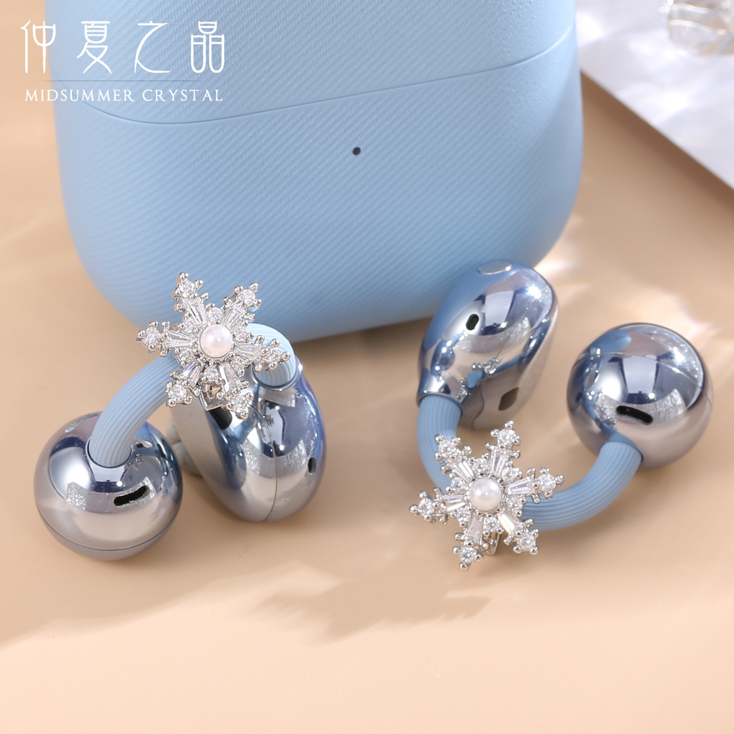 仲夏之晶雪花珍珠耳夹式耳机钻扣图片