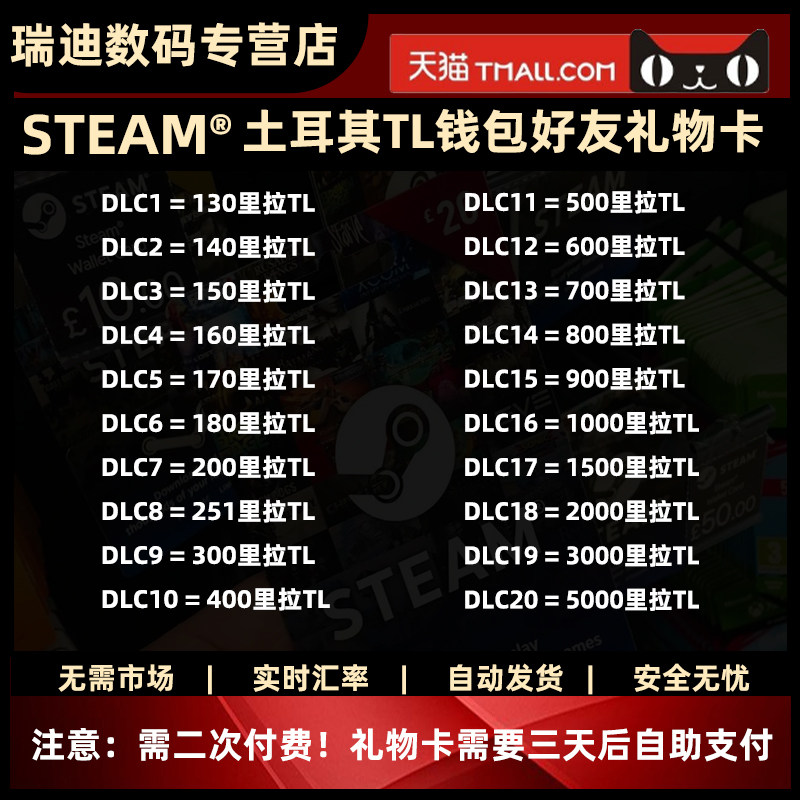 【自动发货】steam土耳其里拉TL充值码 钱包卡余额 新号可冲 数字礼物卡 不红 无需账密 直充机器人怎么样,好用不?