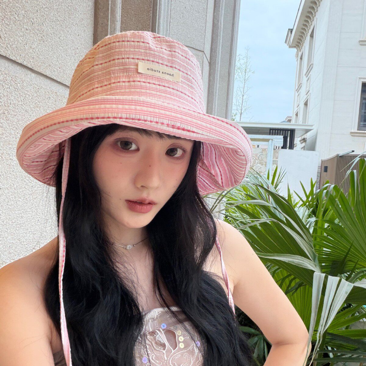 夏季条纹大檐防晒防风女渔夫帽