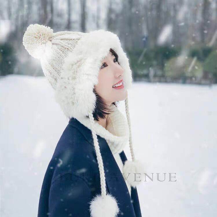 冬季可爱加绒防寒毛绒毛线帽子女