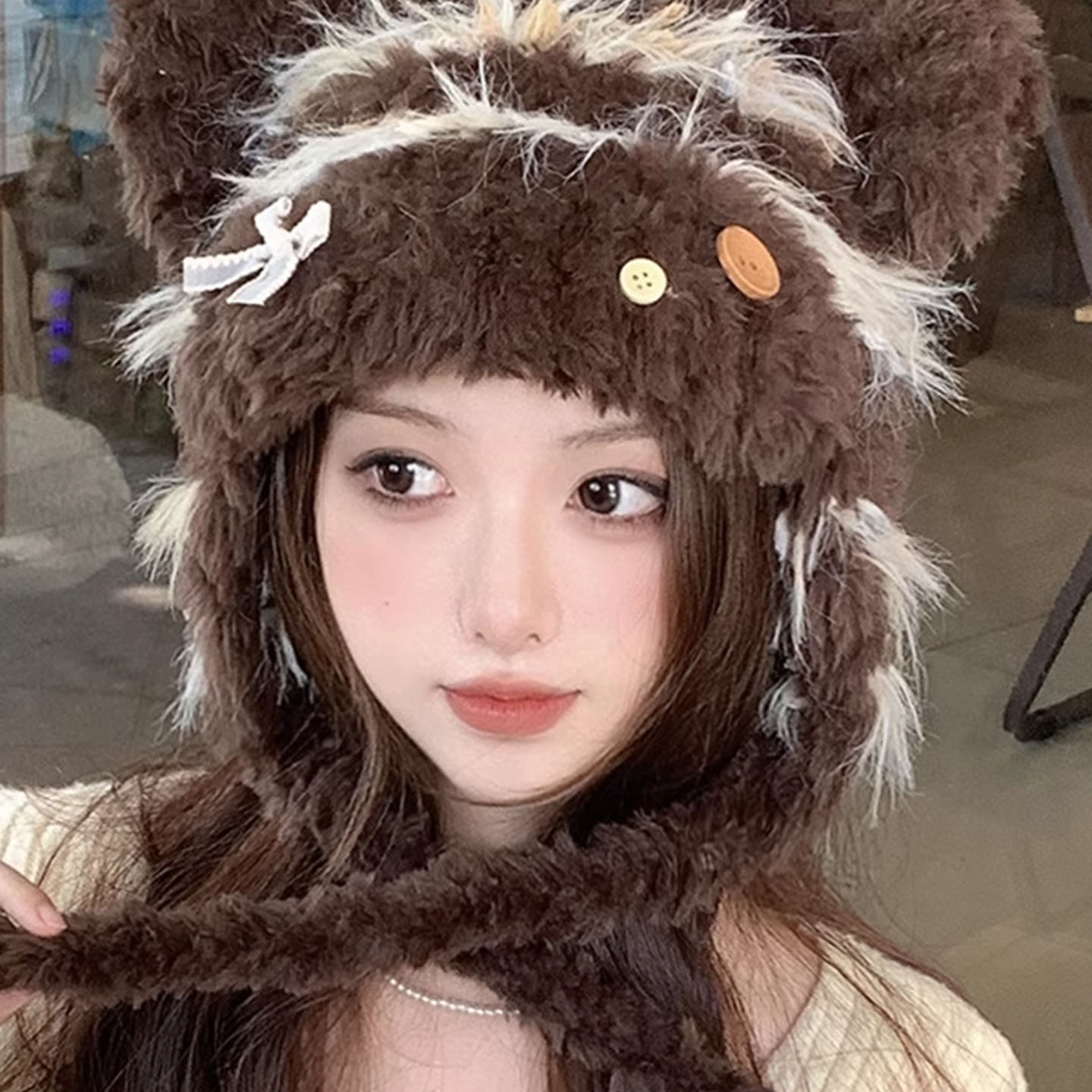 可爱猫耳朵毛绒针织帽保暖加厚