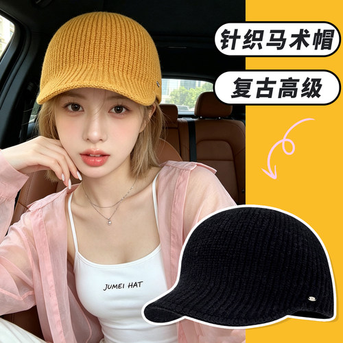 老钱风针织平顶鸭舌帽女显脸小