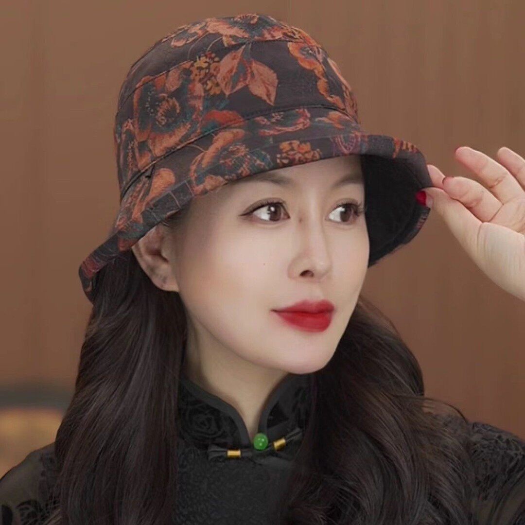 双面戴花朵防晒显脸小妈妈盆帽