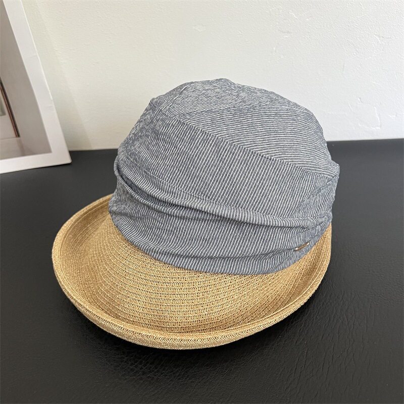 夏季日系草编褶皱显脸小防晒鸭舌