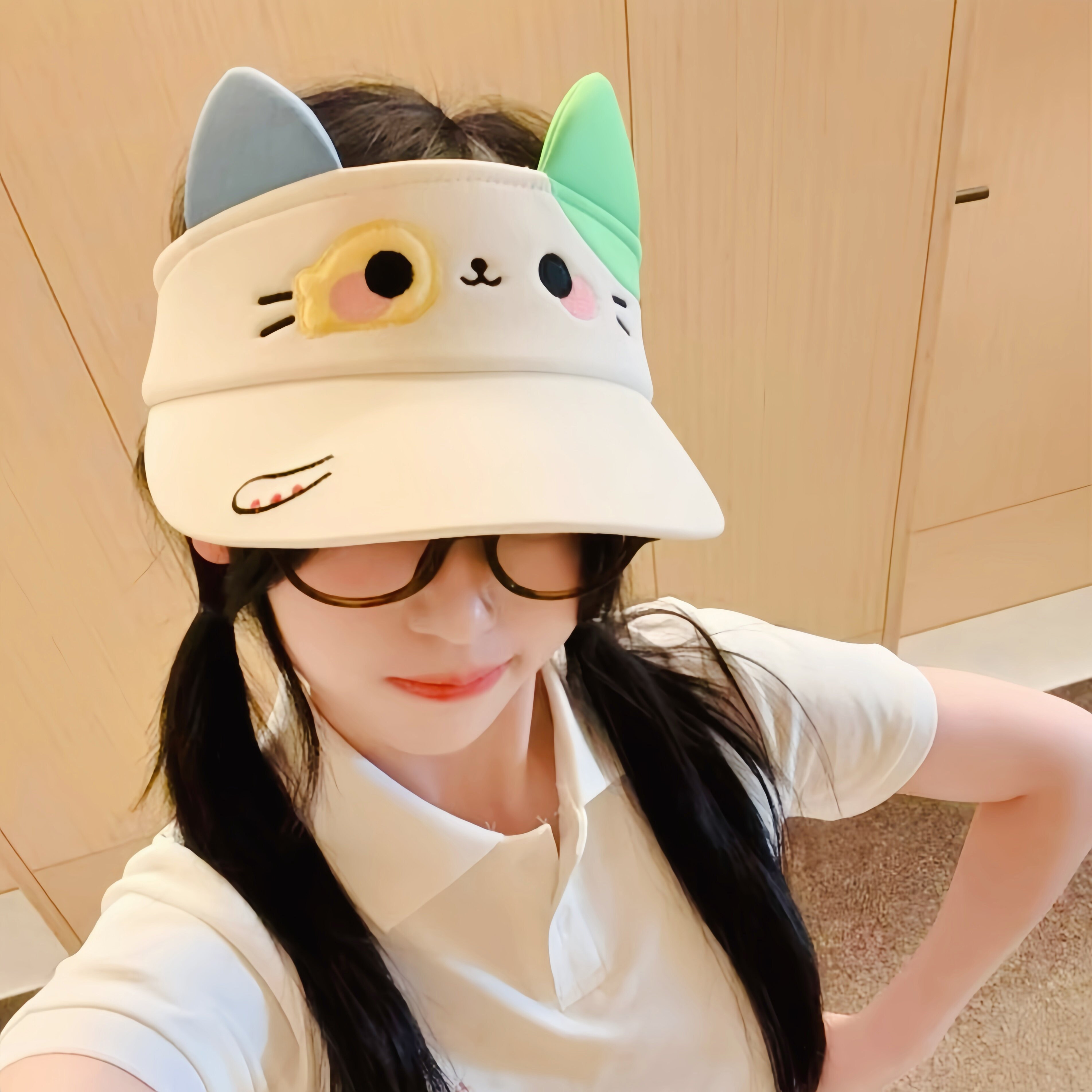 夏季可爱猫咪空顶大檐防晒帽女