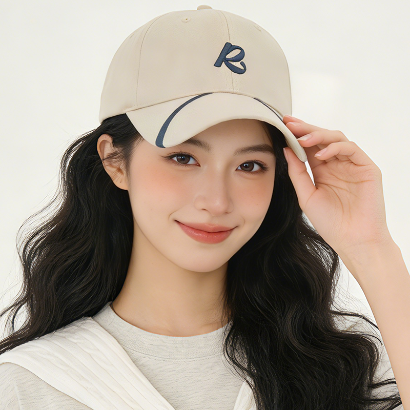 新款帽子女款时尚洋气字母刺绣棒球帽宽帽檐大脸显脸小硬顶鸭舌帽