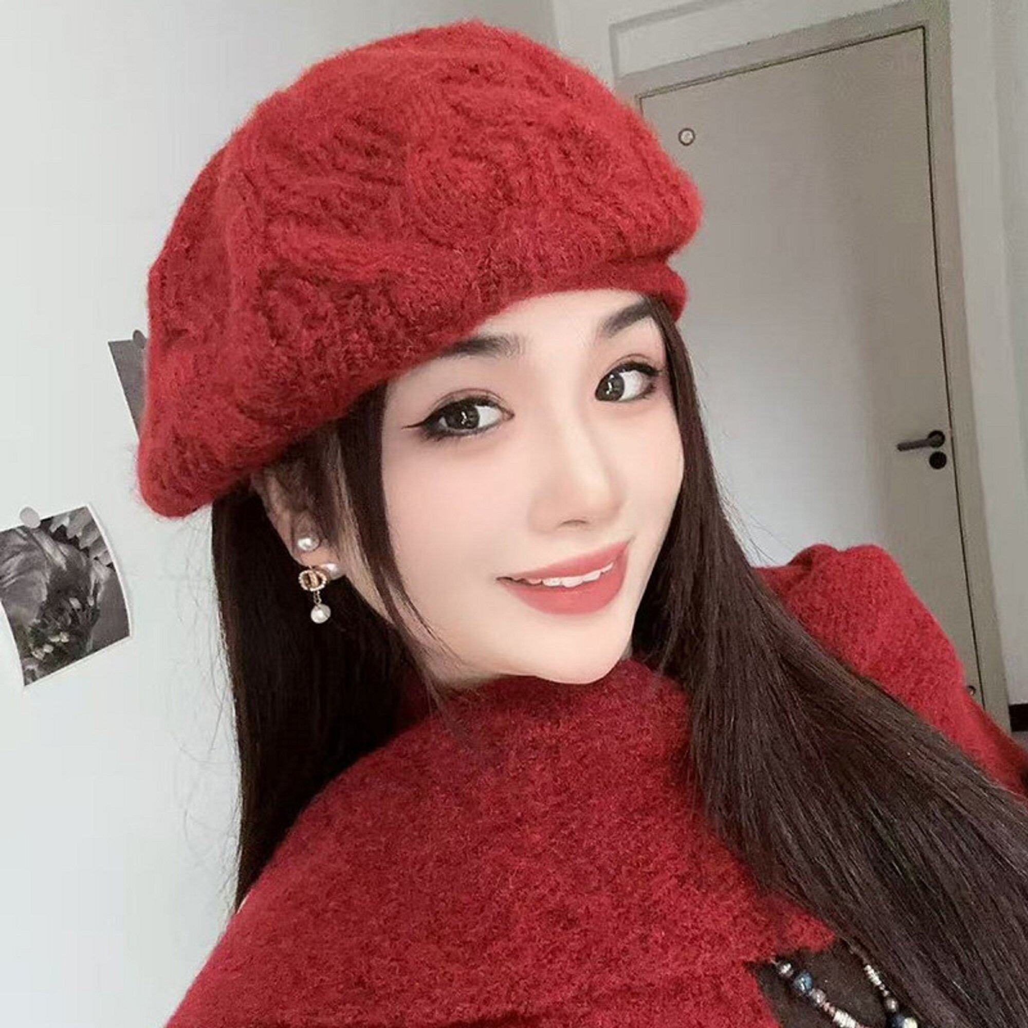秋冬保暖显脸小针织贝雷帽女款