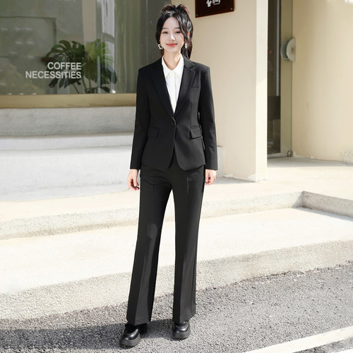 小个子职场黑色气质感西装套装女