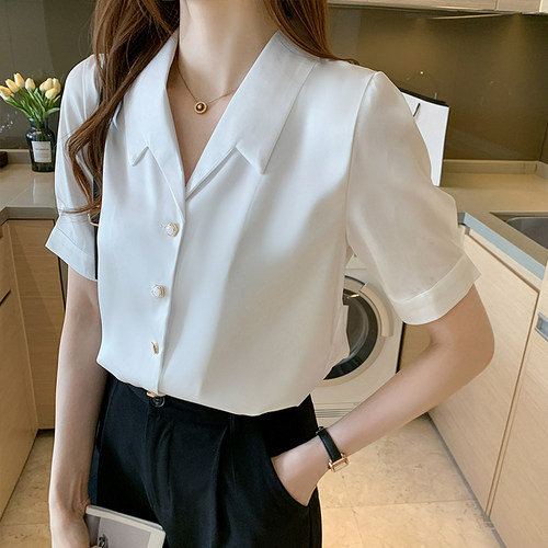 衬衫女夏2025新款简约宽松雪纺短袖职场上班工作服衬衣气质女神范 - 封面