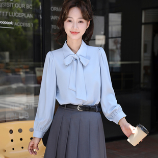 教资考公面试正式场合宽松垂感蝴蝶结系带飘带正装雪纺衬衫女长袖