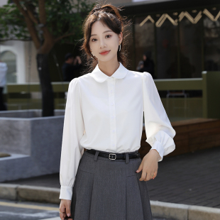 白色衬衫 免烫长袖 女 灯笼袖 小个子高级感宽松显瘦遮肚子娃娃领法式