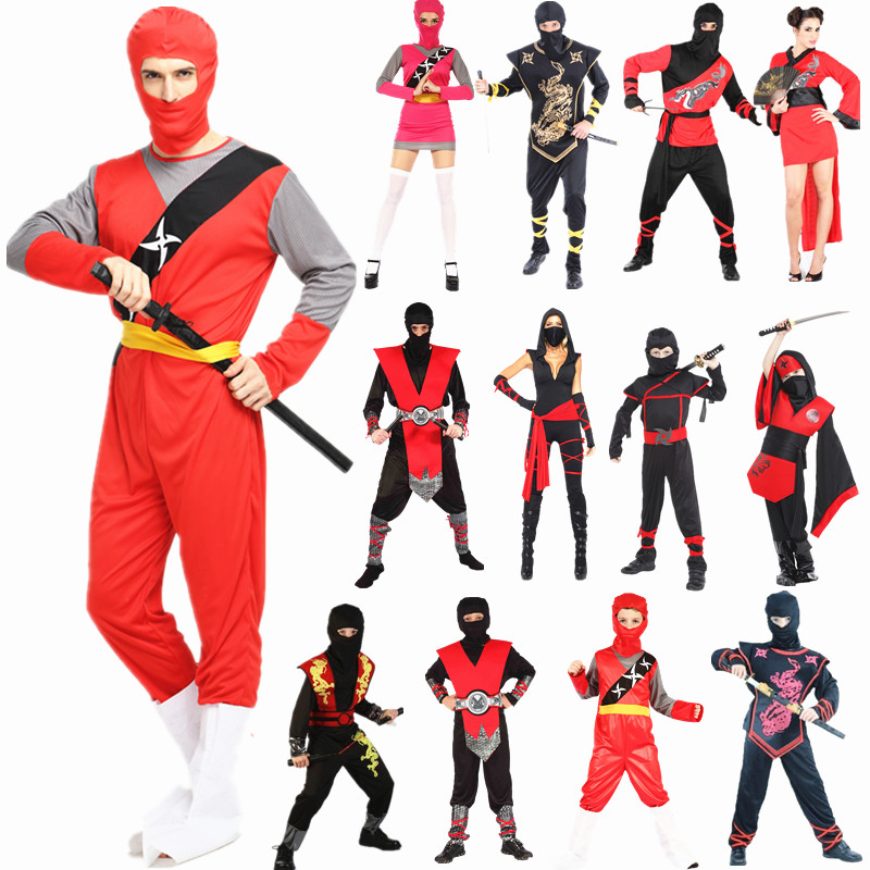 cosplay万圣节男黑色忍者服装刺客服日本勇士武士成人儿童夜行衣