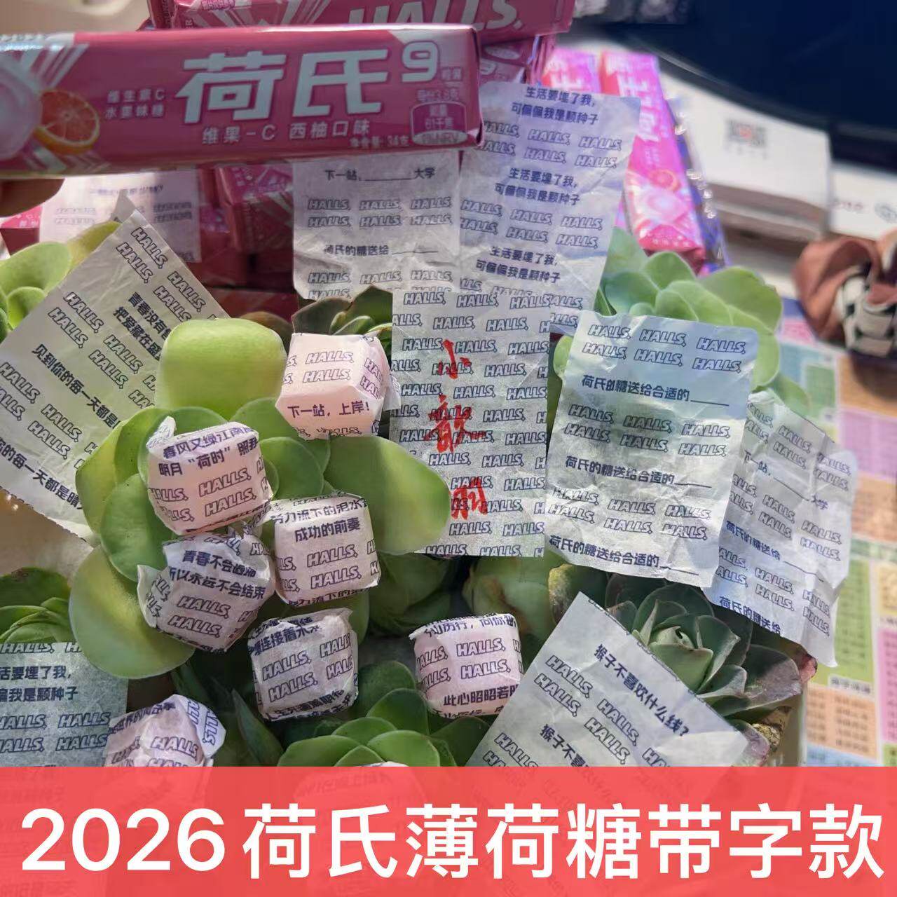 2026限量款荷氏薄荷糖随机文字祝福语西柚味清新口气薄荷糖34g9颗
