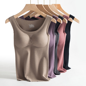 趣安芬双面德绒带胸垫保暖背心女自发热打底吊带磨毛内衣加绒秋