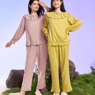 简诗哲24秋季新款睡衣梭织布圆领女款套装时尚减龄家居服