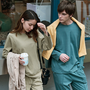 简诗哲秋冬新款布吉绒圆领家居服保暖男女长袖长裤套头简约情侣