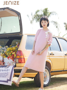 简诗哲正品夏季RC单面短袖女睡裙设计感可外穿家居服宽松版