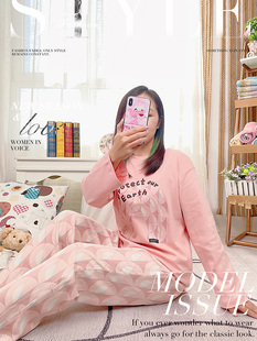 简诗哲新款棉情侣秋冬长袖长裤男女卡通印花睡衣圆领女款家居服