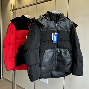 超厚!高街宽松廓形设计感拼接男女情侣款面包服工装羽绒服